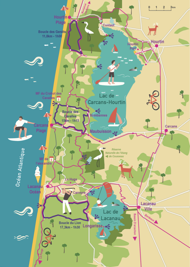 Map of the bicycle path in Carcans Maubuisson